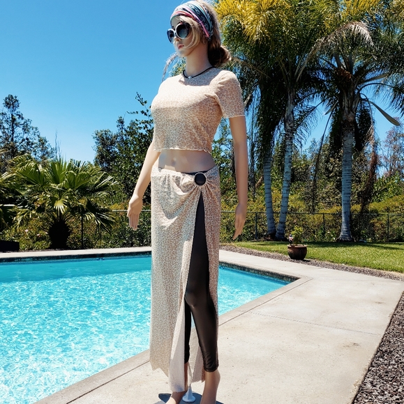 Nwt Printed Mesh Cover-Up Set KENDALL + KYLIE, sz Lg, nude leopard print - Picture 4 of 17